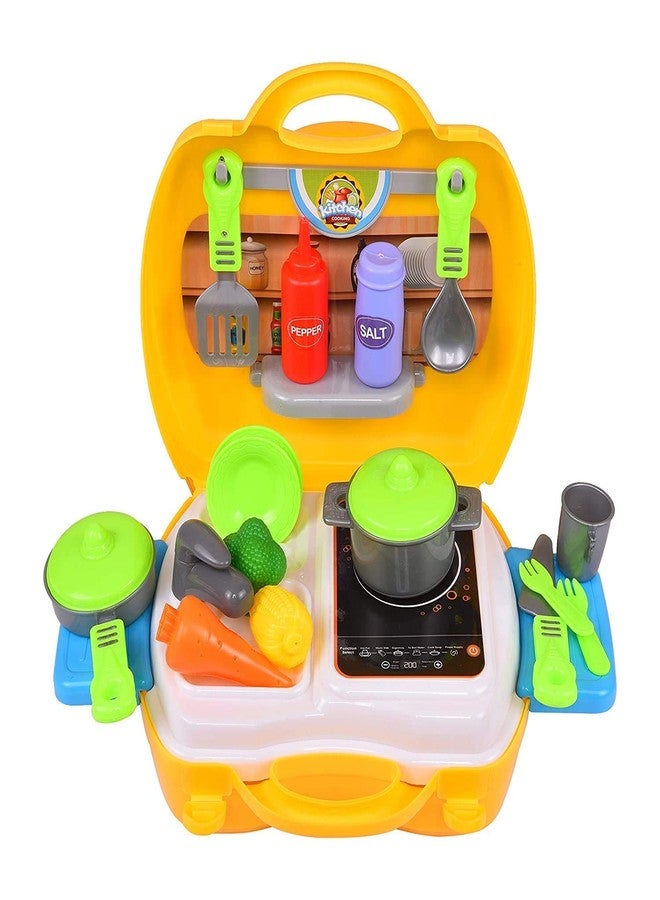 BlackZone Luxury Dream Kitchen Set Pretend Play Toys for Girls with Suitcase Carry Case (Yellow) (Dream Kitchen) - Image 3